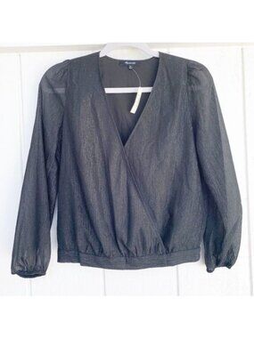 Madewell Black Shimmer Lyric Wrap Long Sleeve Top Women's X-Small XS NWT